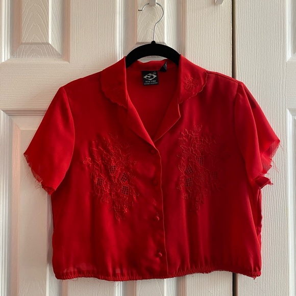 Vintage Sheer Button Down Crop Top - Picture 1 of 5